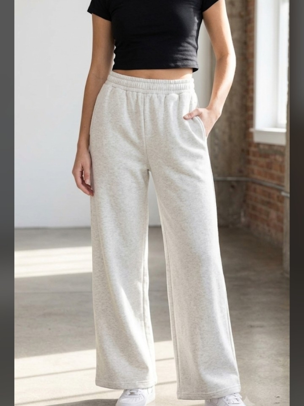 Forever 21 Shein High Rise Wide Leg Light Heather Gray Sweatpants, XS
